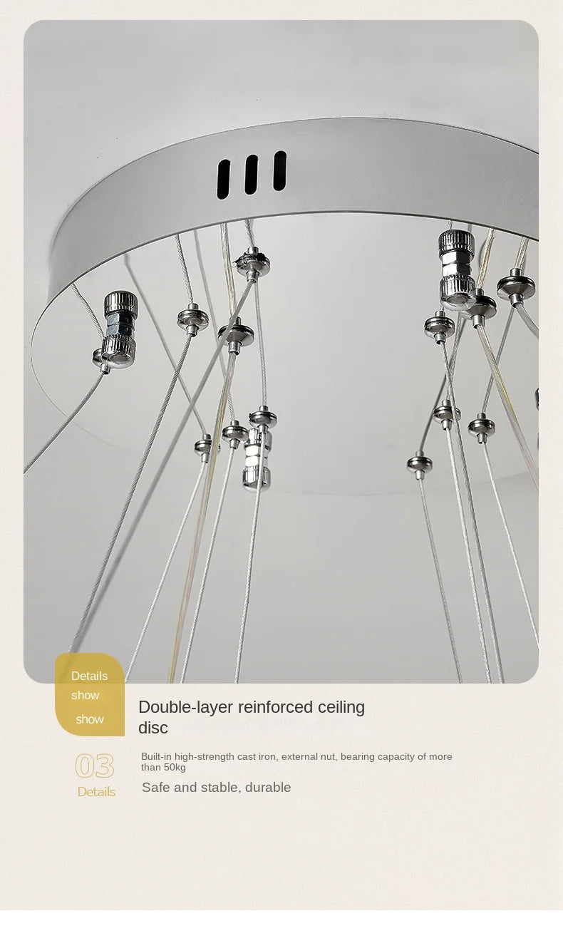 Silver Ring Modern Crystal Lamp Luxury High-Level Feeling Commercial Hanging Pendant Light for Living Room Dining Hall