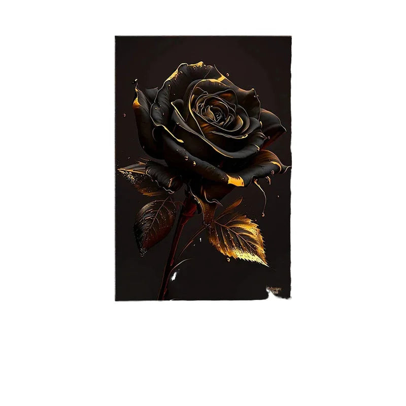 Custom Nordic Rose Wall Art Luxury Crystal Porcelain Digital UV Printed Painting Canvas Support Base Frame Mounting Home