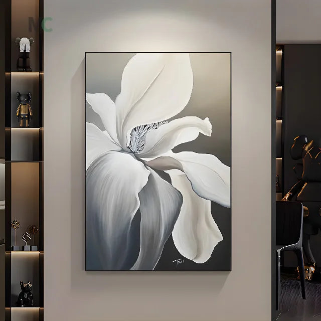 Black and White Flowers PS Canvas Decorative Painting Living Room Sofa Background Wall Large Crystal Porcelain Painting