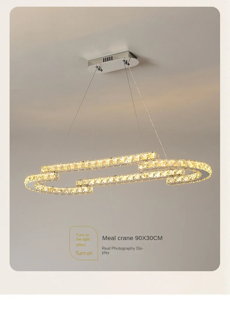 Silver Ring Modern Crystal Lamp Luxury High-Level Feeling Commercial Hanging Pendant Light for Living Room Dining Hall