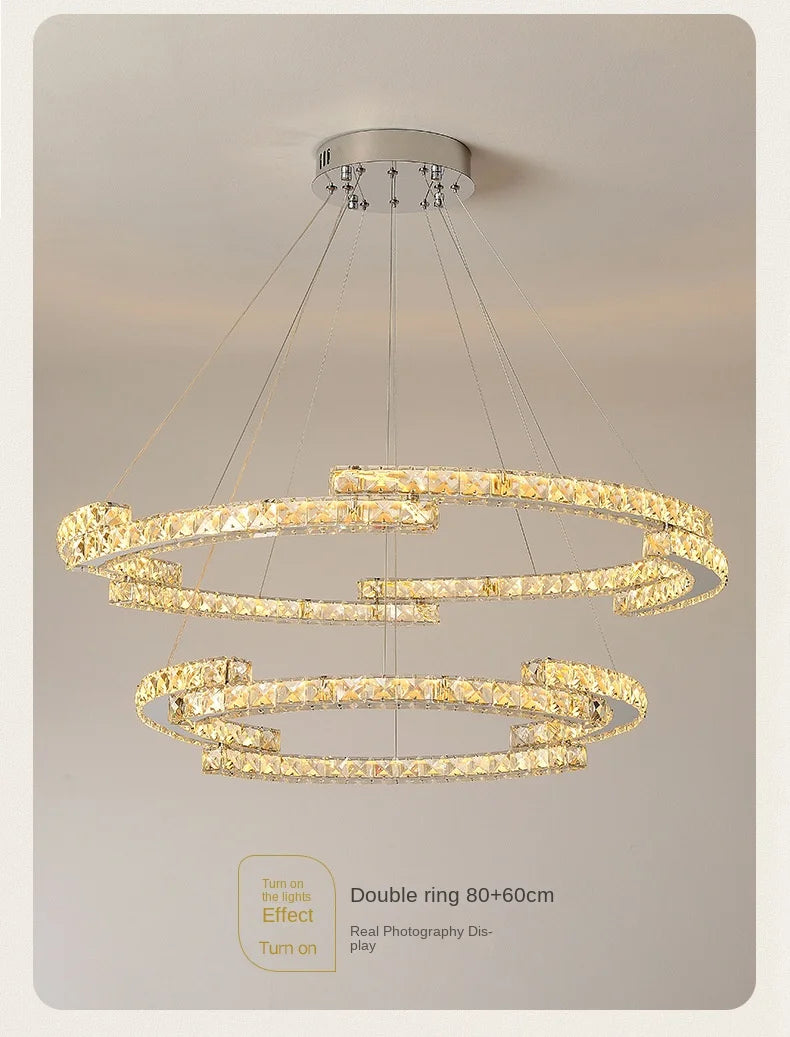 Silver Ring Modern Crystal Lamp Luxury High-Level Feeling Commercial Hanging Pendant Light for Living Room Dining Hall
