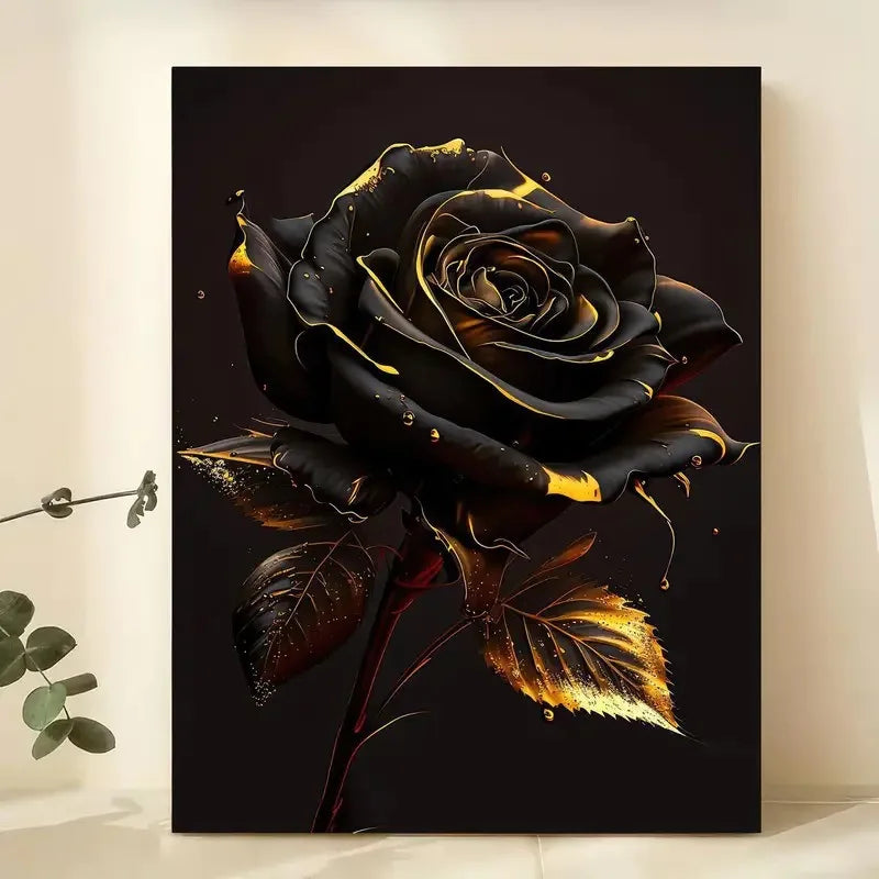 Custom Nordic Rose Wall Art Luxury Crystal Porcelain Digital UV Printed Painting Canvas Support Base Frame Mounting Home
