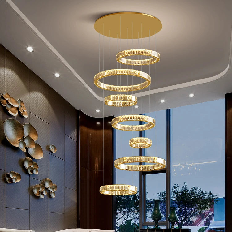Home Decoration Pendant Light for Living Room Villa Luxury Custom Ring Crystal Chandelier