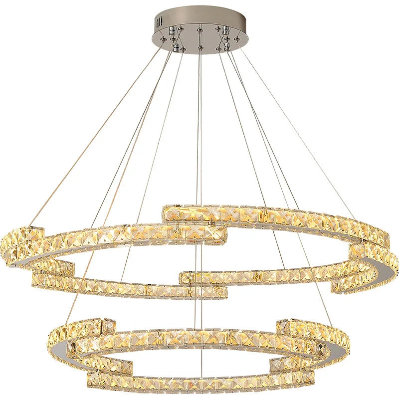 Silver Ring Modern Crystal Lamp Luxury High-Level Feeling Commercial Hanging Pendant Light for Living Room Dining Hall