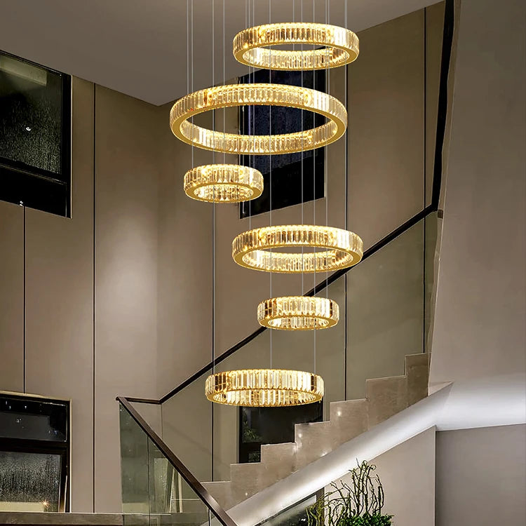 Home Decoration Pendant Light for Living Room Villa Luxury Custom Ring Crystal Chandelier