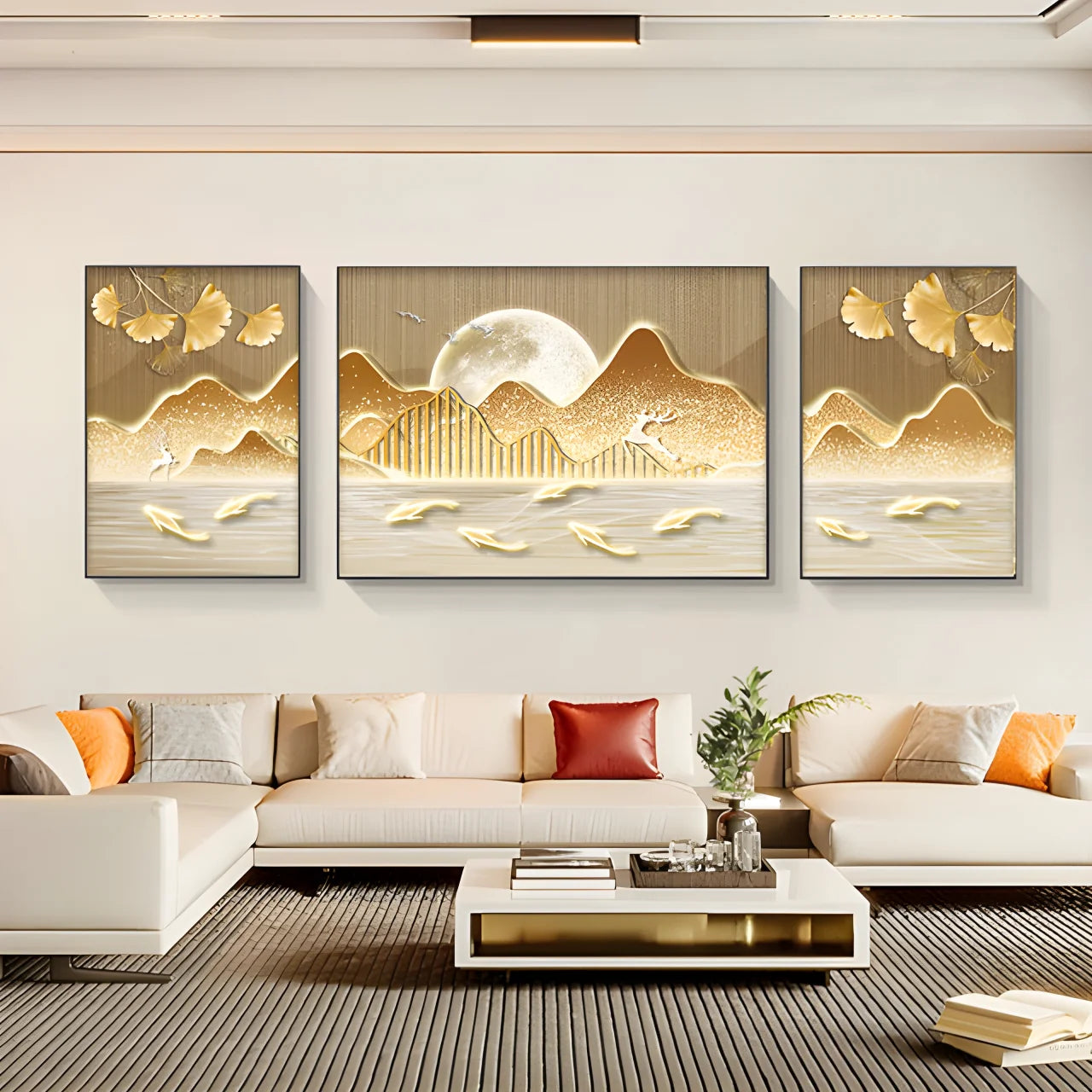 Light Luxury Nine Fish Picture Living Room Art Decor Paintings Modern High-grade Sense Sofa Background Wall Crystal Porcelain