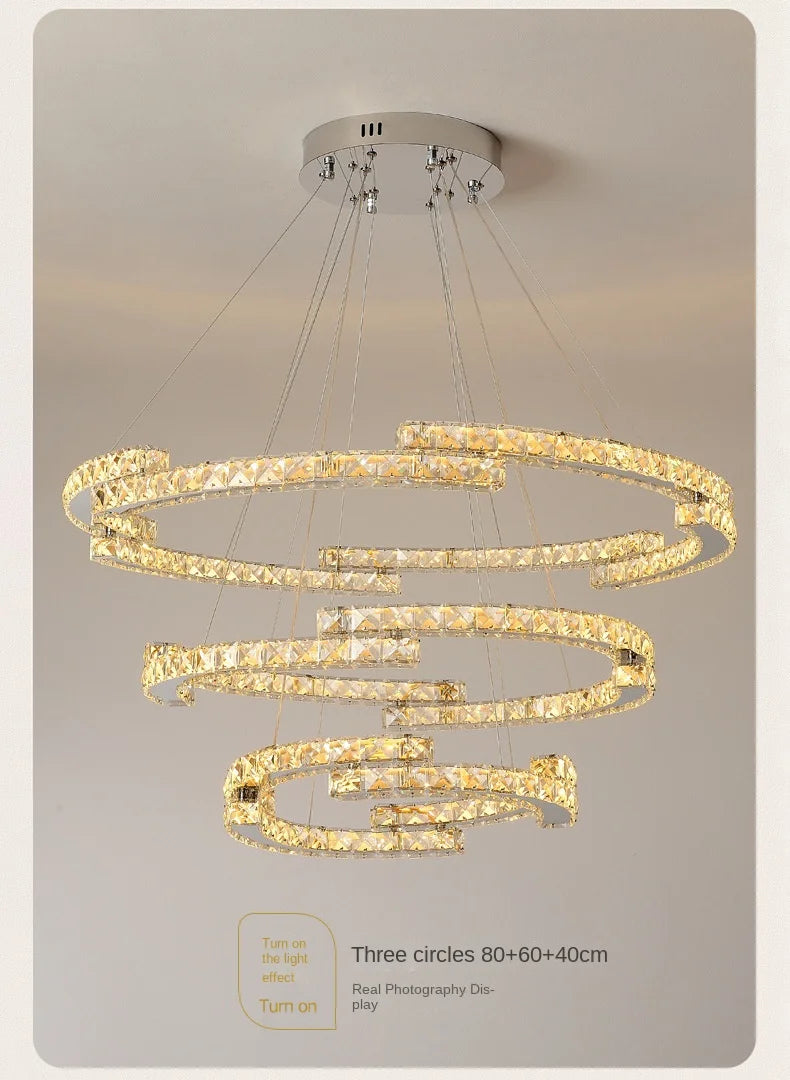 Silver Ring Modern Crystal Lamp Luxury High-Level Feeling Commercial Hanging Pendant Light for Living Room Dining Hall