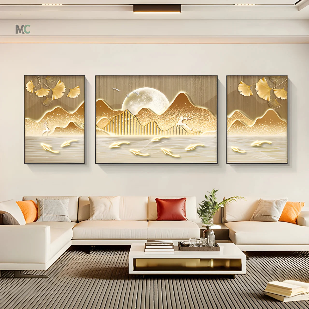 Light Luxury Nine Fish Picture Living Room Art Decor Paintings Modern High-grade Sense Sofa Background Wall Crystal Porcelain