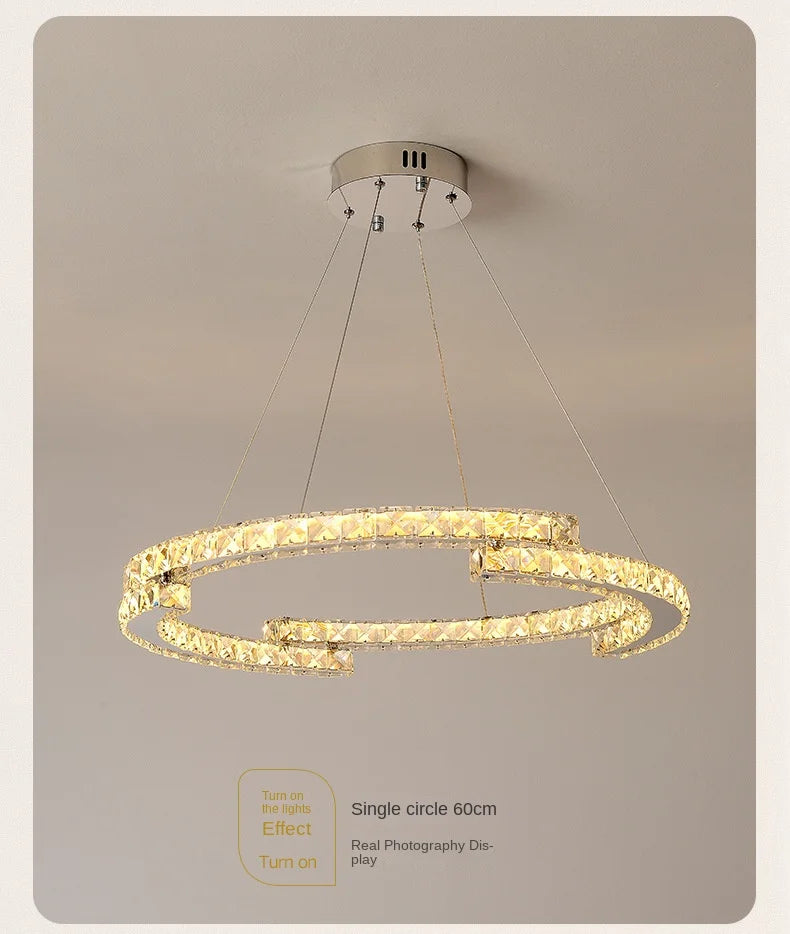 Silver Ring Modern Crystal Lamp Luxury High-Level Feeling Commercial Hanging Pendant Light for Living Room Dining Hall