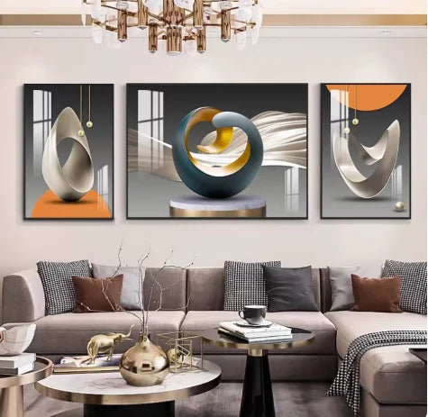 HD 3-Pair Crystal Porcelain Painting Living Room Hanging Picture Printing Wall Art Works Still Life Print on Canvas
