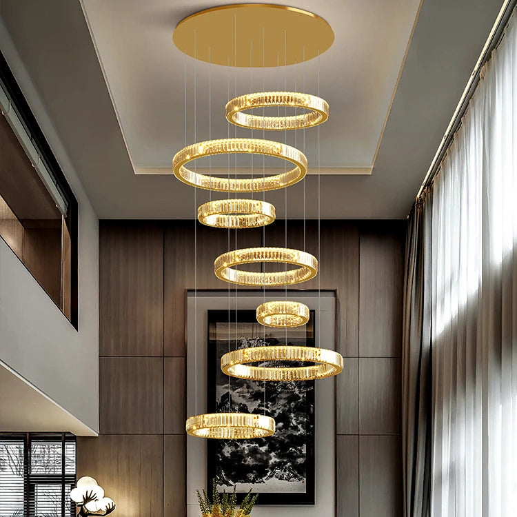 Home Decoration Pendant Light for Living Room Villa Luxury Custom Ring Crystal Chandelier