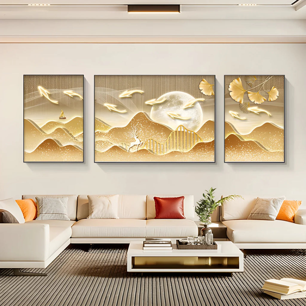 Light Luxury Nine Fish Picture Living Room Art Decor Paintings Modern High-grade Sense Sofa Background Wall Crystal Porcelain