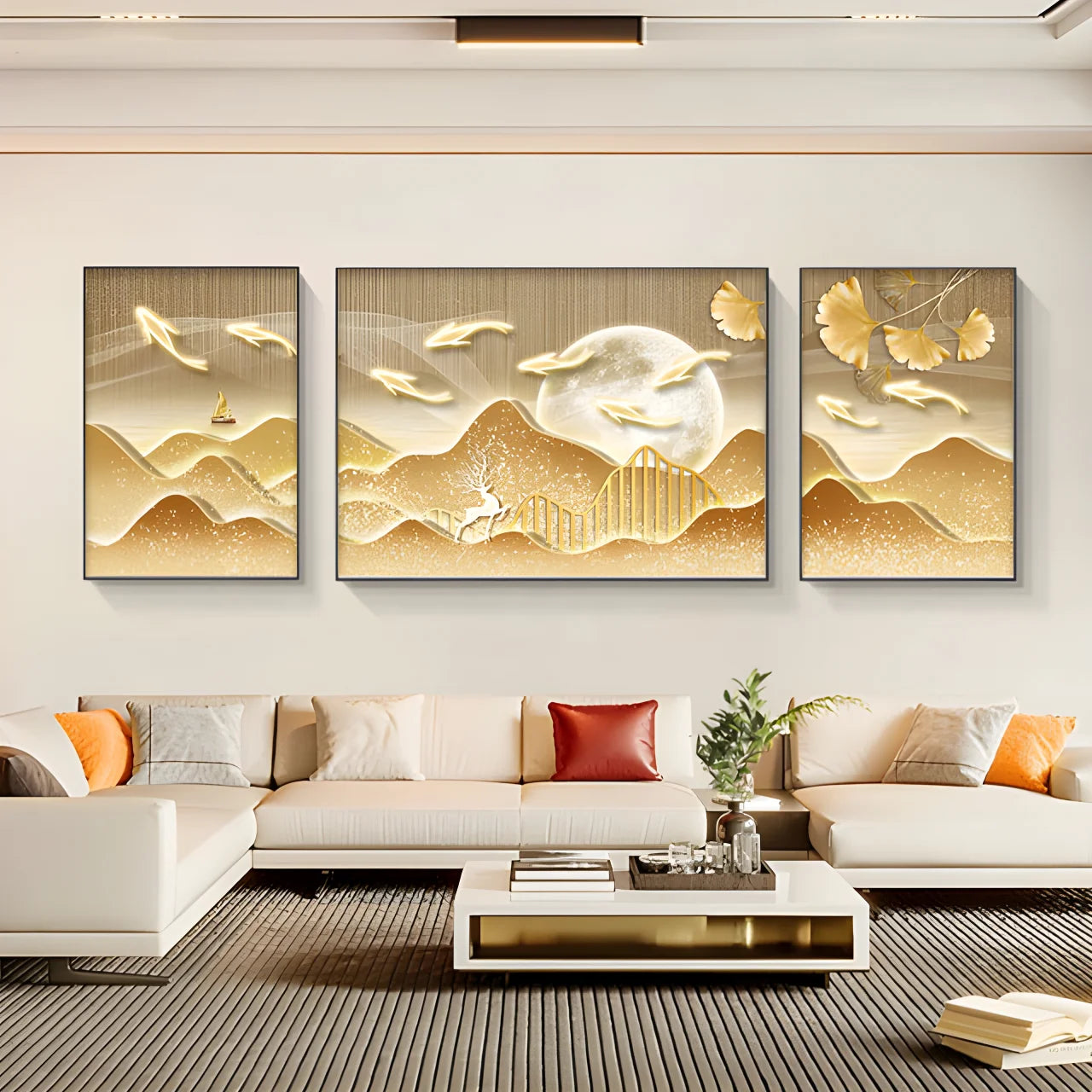 Light Luxury Nine Fish Picture Living Room Art Decor Paintings Modern High-grade Sense Sofa Background Wall Crystal Porcelain