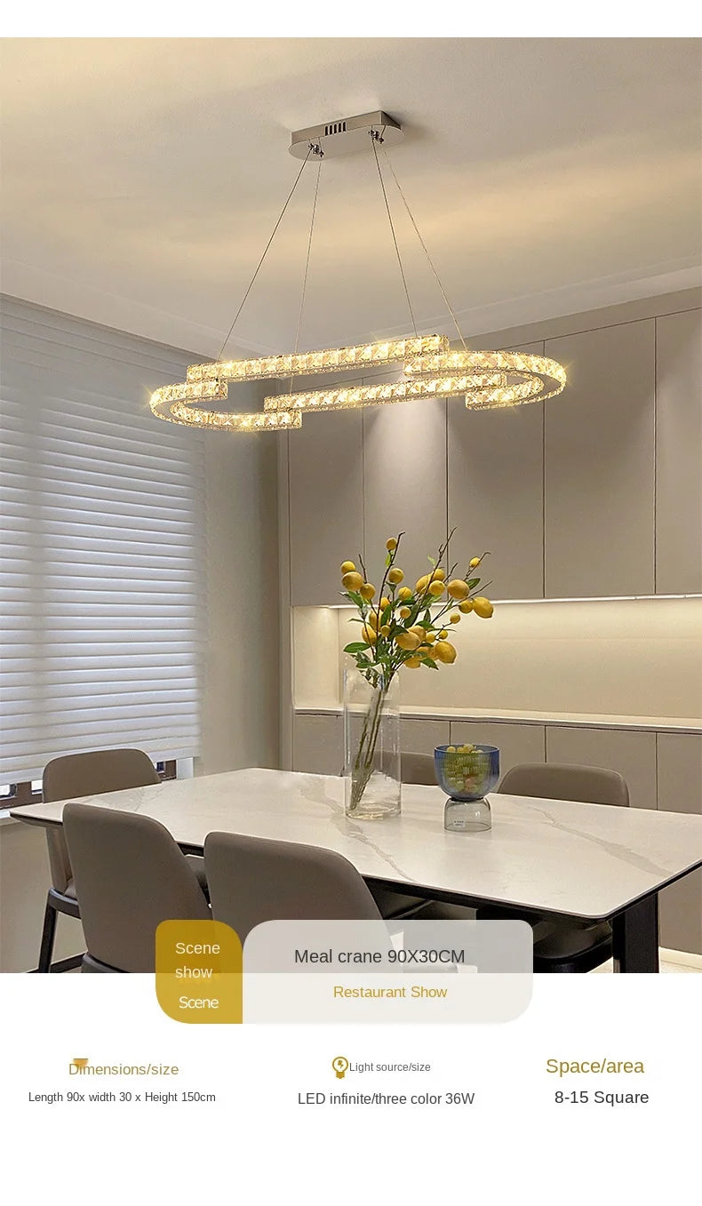 Silver Ring Modern Crystal Lamp Luxury High-Level Feeling Commercial Hanging Pendant Light for Living Room Dining Hall