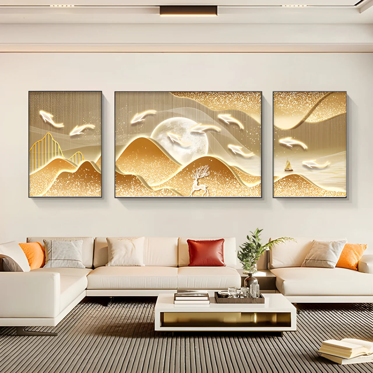 Light Luxury Nine Fish Picture Living Room Art Decor Paintings Modern High-grade Sense Sofa Background Wall Crystal Porcelain