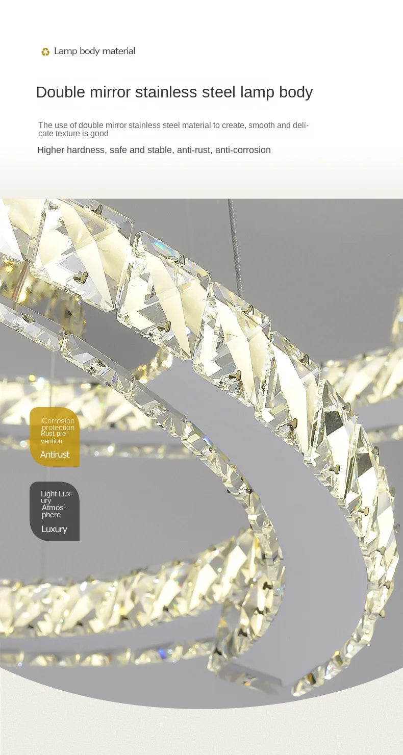 Silver Ring Modern Crystal Lamp Luxury High-Level Feeling Commercial Hanging Pendant Light for Living Room Dining Hall