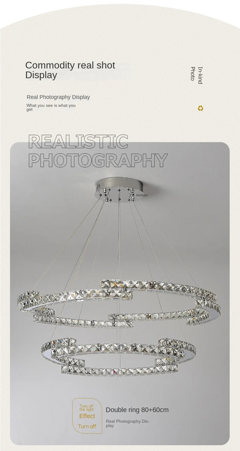 Silver Ring Modern Crystal Lamp Luxury High-Level Feeling Commercial Hanging Pendant Light for Living Room Dining Hall
