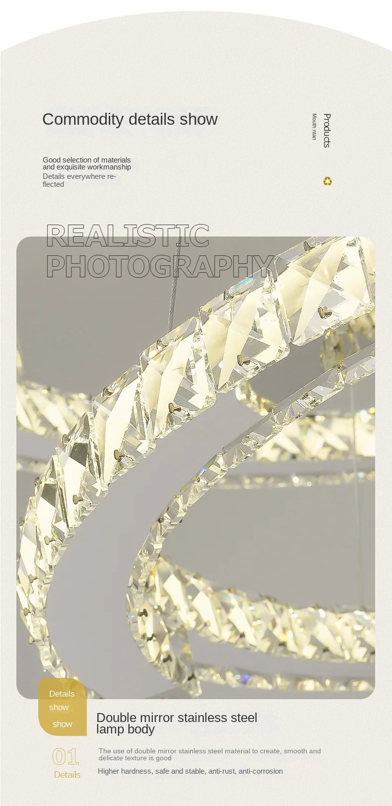 Silver Ring Modern Crystal Lamp Luxury High-Level Feeling Commercial Hanging Pendant Light for Living Room Dining Hall