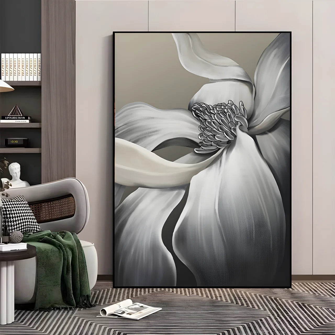 Black and White Flowers PS Canvas Decorative Painting Living Room Sofa Background Wall Large Crystal Porcelain Painting