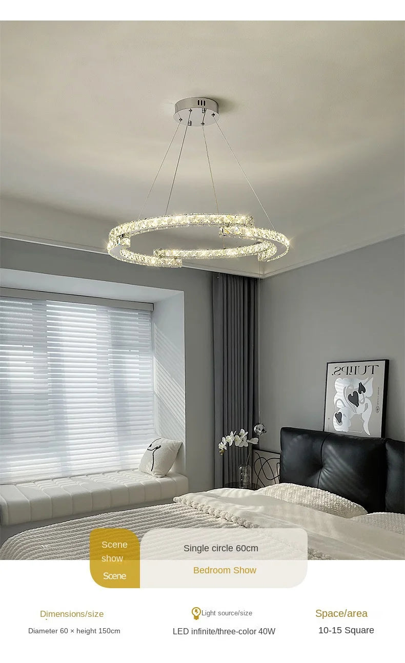 Silver Ring Modern Crystal Lamp Luxury High-Level Feeling Commercial Hanging Pendant Light for Living Room Dining Hall