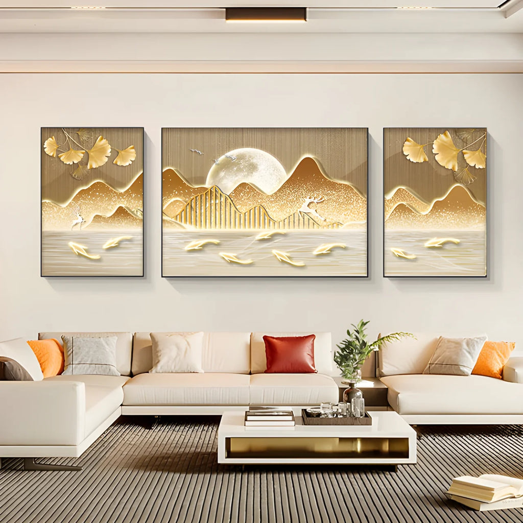 Light Luxury Nine Fish Picture Living Room Art Decor Paintings Modern High-grade Sense Sofa Background Wall Crystal Porcelain