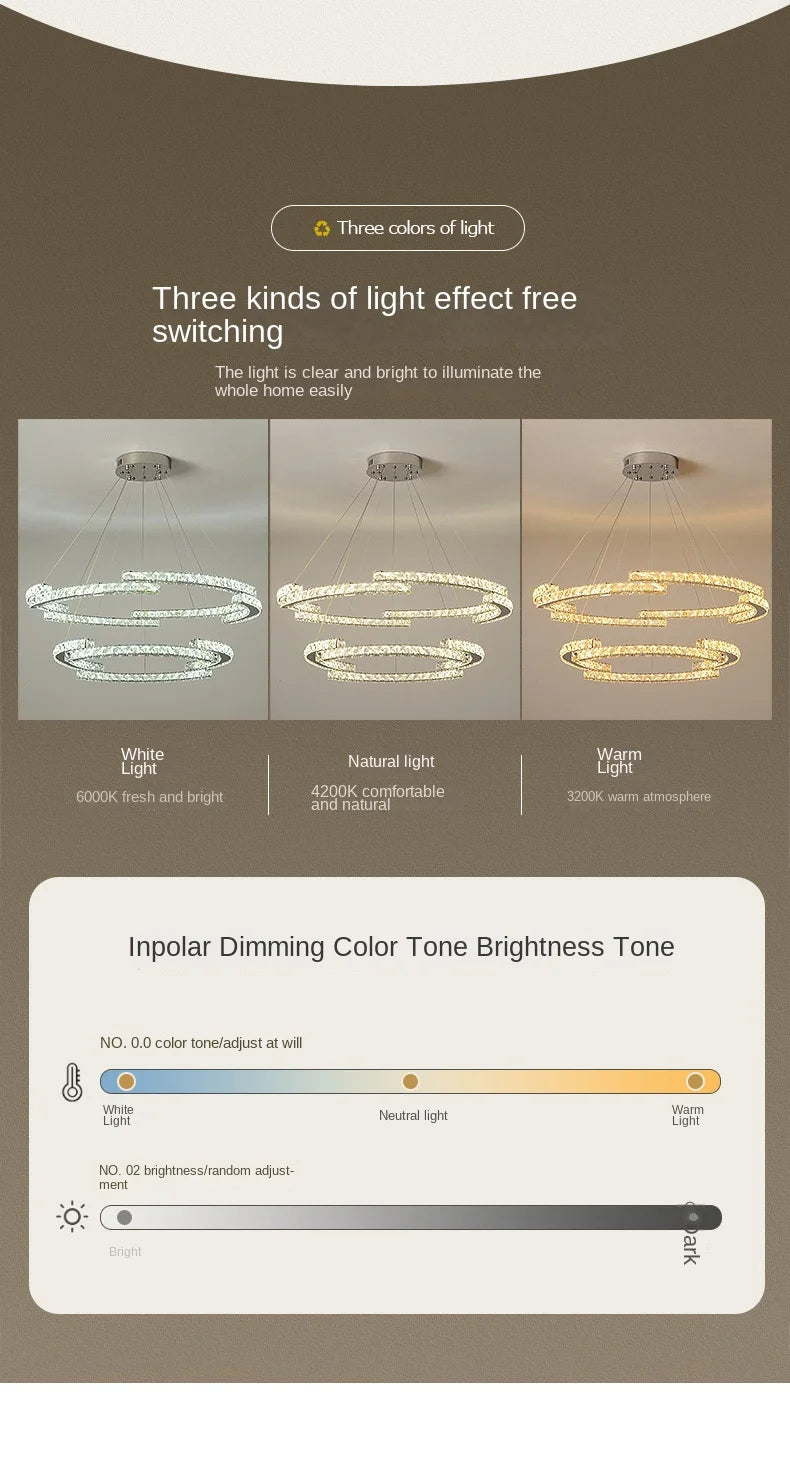 Silver Ring Modern Crystal Lamp Luxury High-Level Feeling Commercial Hanging Pendant Light for Living Room Dining Hall