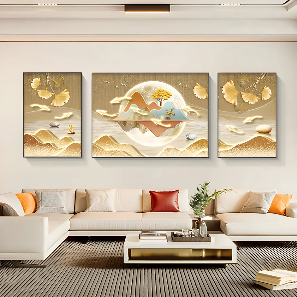Light Luxury Nine Fish Picture Living Room Art Decor Paintings Modern High-grade Sense Sofa Background Wall Crystal Porcelain