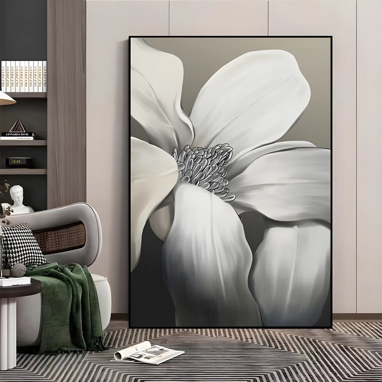 Black and White Flowers PS Canvas Decorative Painting Living Room Sofa Background Wall Large Crystal Porcelain Painting