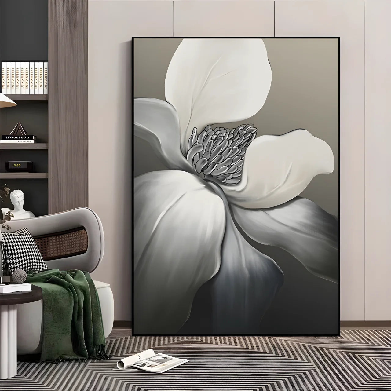 Black and White Flowers PS Canvas Decorative Painting Living Room Sofa Background Wall Large Crystal Porcelain Painting