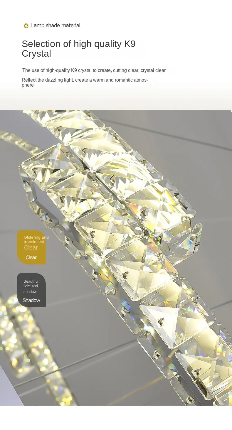 Silver Ring Modern Crystal Lamp Luxury High-Level Feeling Commercial Hanging Pendant Light for Living Room Dining Hall