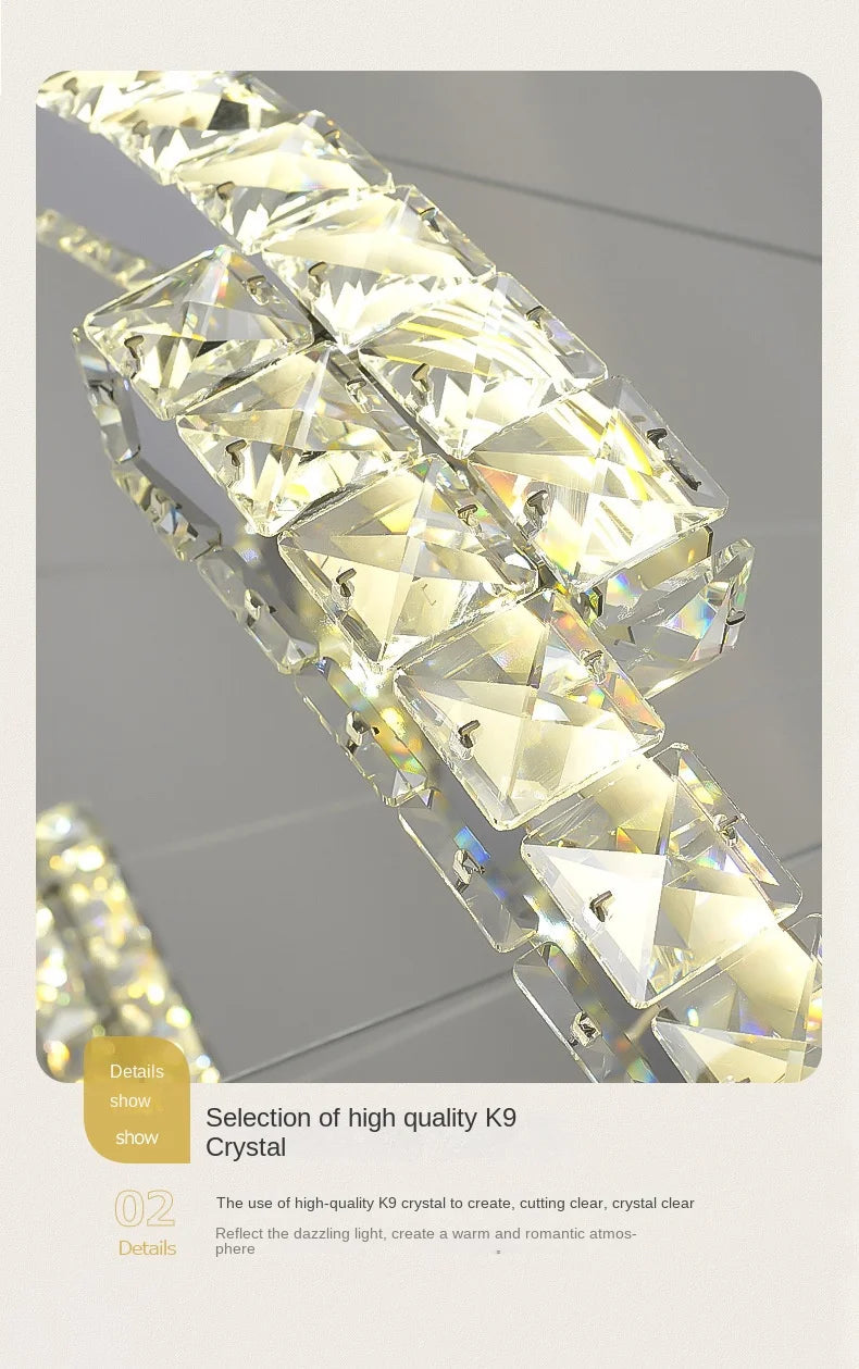 Silver Ring Modern Crystal Lamp Luxury High-Level Feeling Commercial Hanging Pendant Light for Living Room Dining Hall