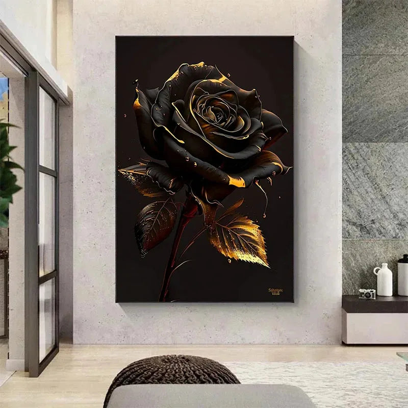 Custom Nordic Rose Wall Art Luxury Crystal Porcelain Digital UV Printed Painting Canvas Support Base Frame Mounting Home