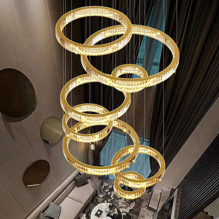 Home Decoration Pendant Light for Living Room Villa Luxury Custom Ring Crystal Chandelier