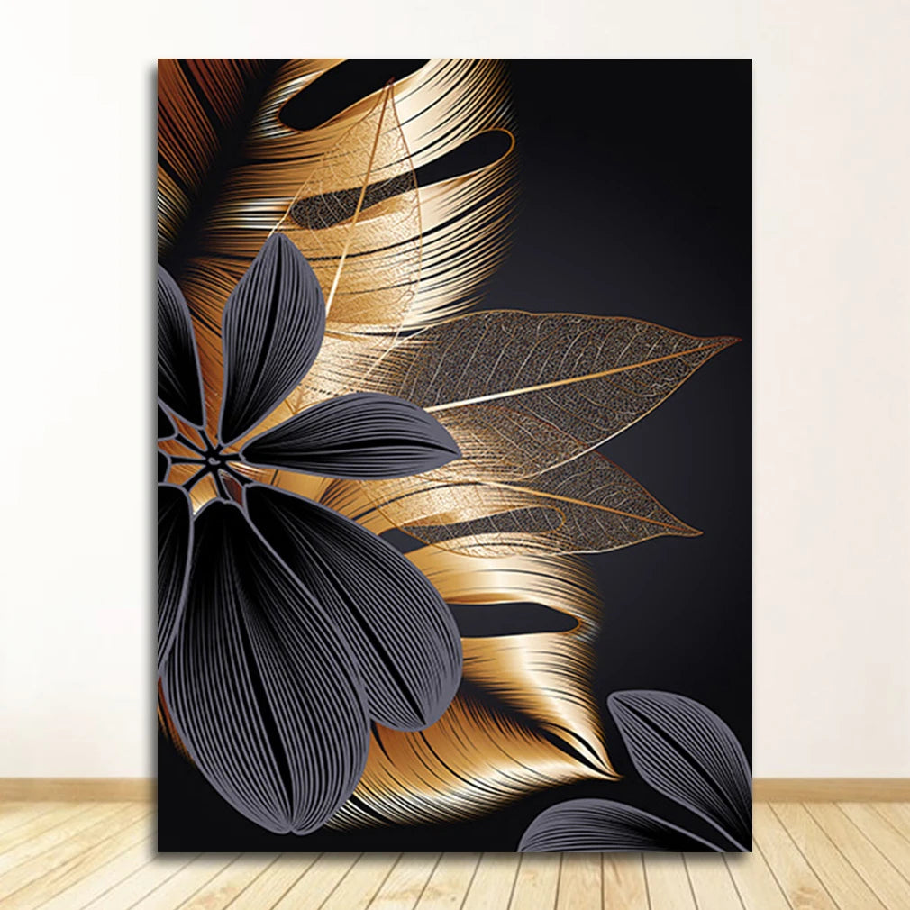 Art Painting Nordic Living Room Decoration Picture Black Golden Plant Leaf Canvas Poster Print Modern Home Decor Abstract Wall