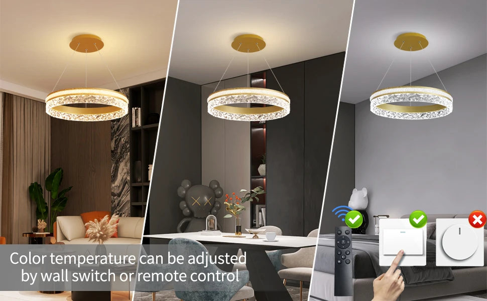 Modern LED Chandelier 1 Ring Pendant Lighting for Kitchen Island 50W Dimmable LED Pendant Ceiling Light Hanging Lamp with Remote