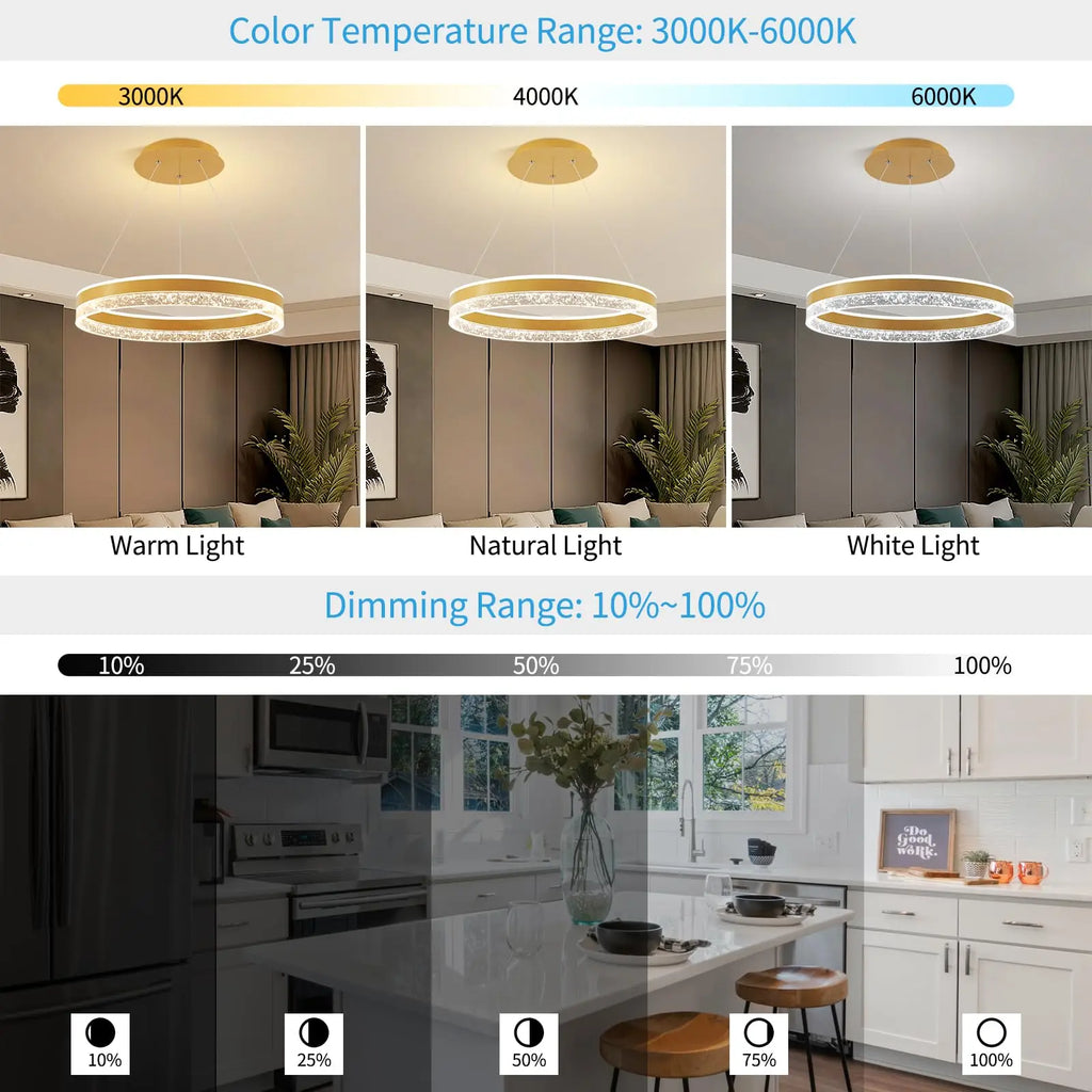 Modern LED Chandelier 1 Ring Pendant Lighting for Kitchen Island 50W Dimmable LED Pendant Ceiling Light Hanging Lamp with Remote