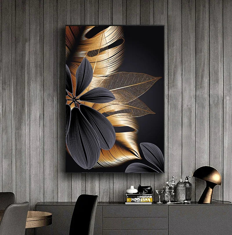 Art Painting Nordic Living Room Decoration Picture Black Golden Plant Leaf Canvas Poster Print Modern Home Decor Abstract Wall