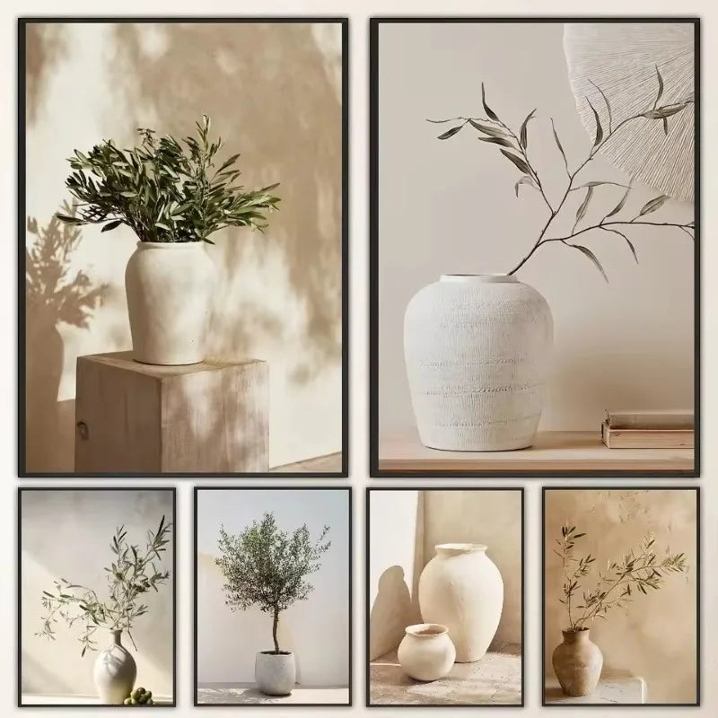 Art Deco Retro Floral Vase Canvas Wall Art Print, Frameless Modern Abstract Flower Poster for Home Decor, Aesthetic Room Decor