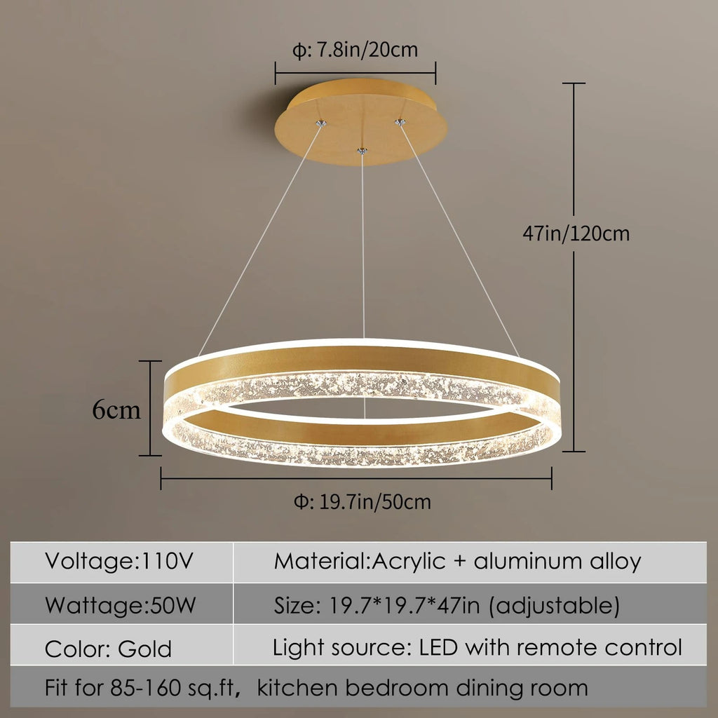 Modern LED Chandelier 1 Ring Pendant Lighting for Kitchen Island 50W Dimmable LED Pendant Ceiling Light Hanging Lamp with Remote