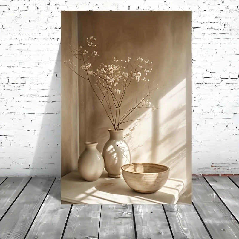 Art Deco Retro Floral Vase Canvas Wall Art Print, Frameless Modern Abstract Flower Poster for Home Decor, Aesthetic Room Decor