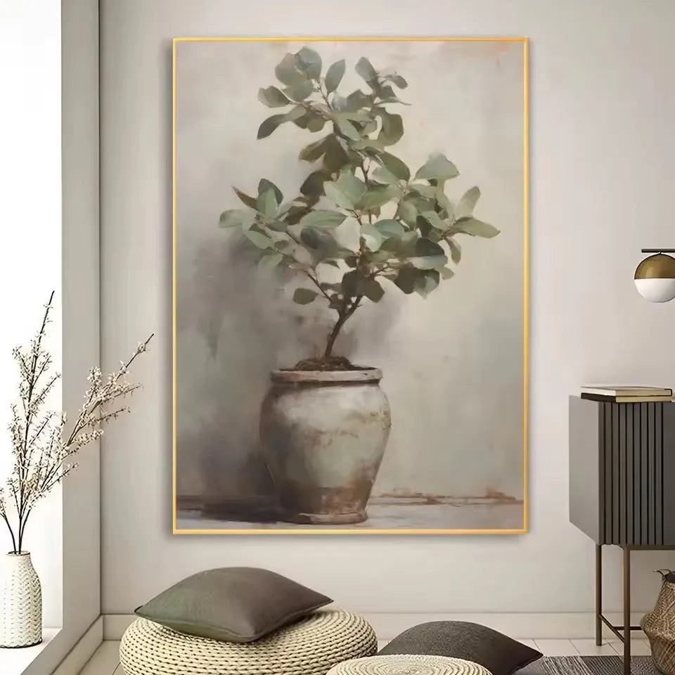 Art Deco Retro Floral Vase Canvas Wall Art Print, Frameless Modern Abstract Flower Poster for Home Decor, Aesthetic Room Decor