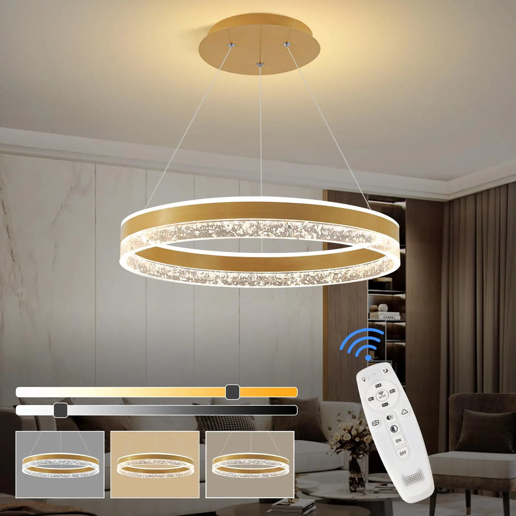 Modern LED Chandelier 1 Ring Pendant Lighting for Kitchen Island 50W Dimmable LED Pendant Ceiling Light Hanging Lamp with Remote