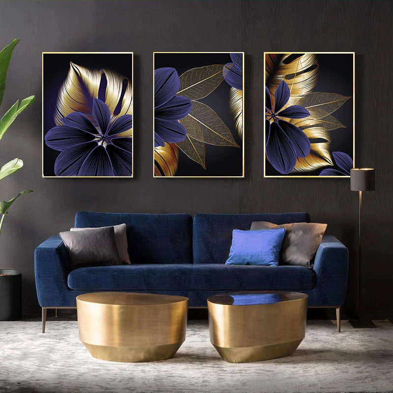 Art Painting Nordic Living Room Decoration Picture Black Golden Plant Leaf Canvas Poster Print Modern Home Decor Abstract Wall