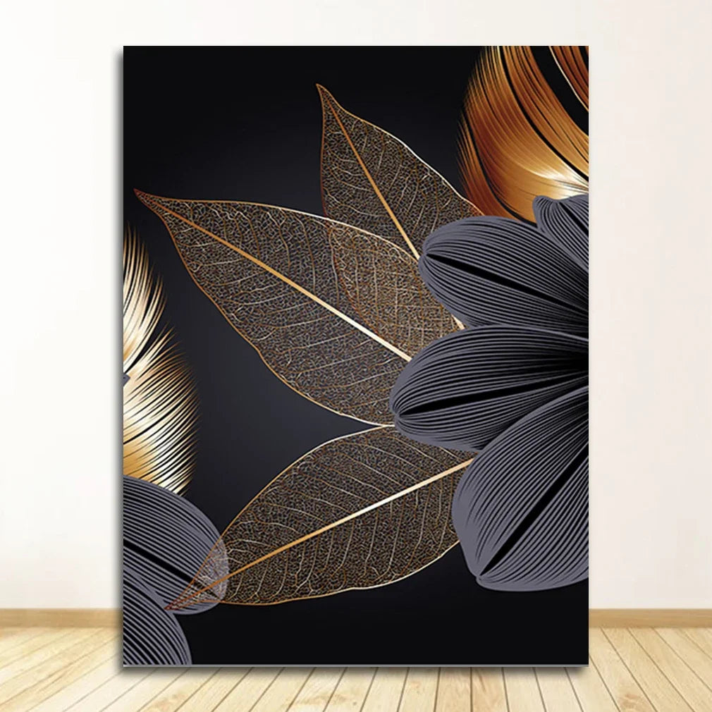 Art Painting Nordic Living Room Decoration Picture Black Golden Plant Leaf Canvas Poster Print Modern Home Decor Abstract Wall