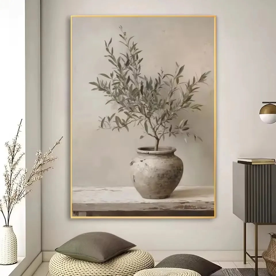 Art Deco Retro Floral Vase Canvas Wall Art Print, Frameless Modern Abstract Flower Poster for Home Decor, Aesthetic Room Decor