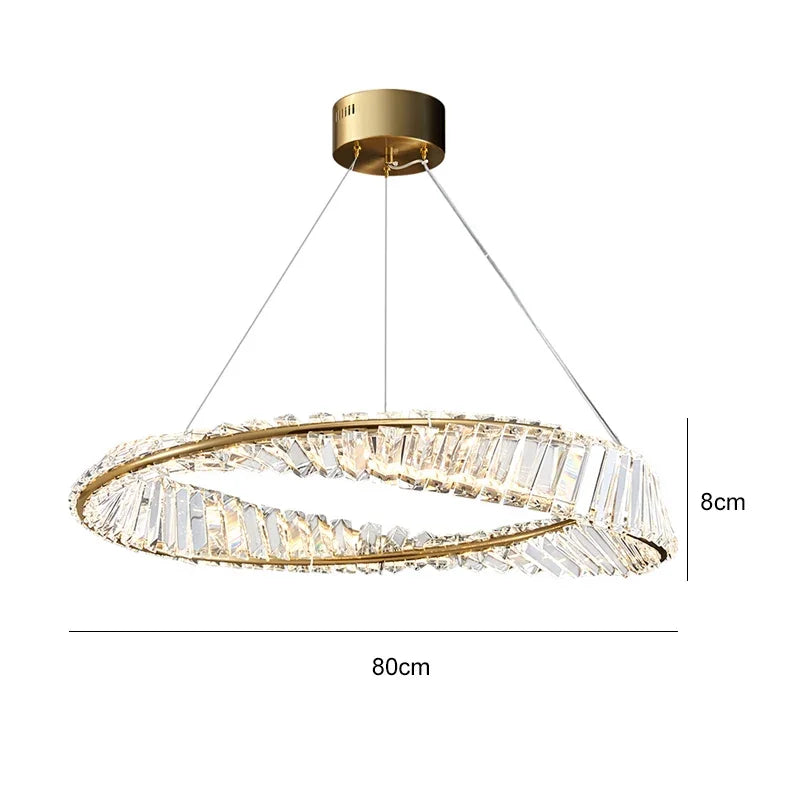 Postmodern Light Luxury Living Room LED Chandelier Round Crystal Ring Design Bedroom Dining Room Modern Circle Light