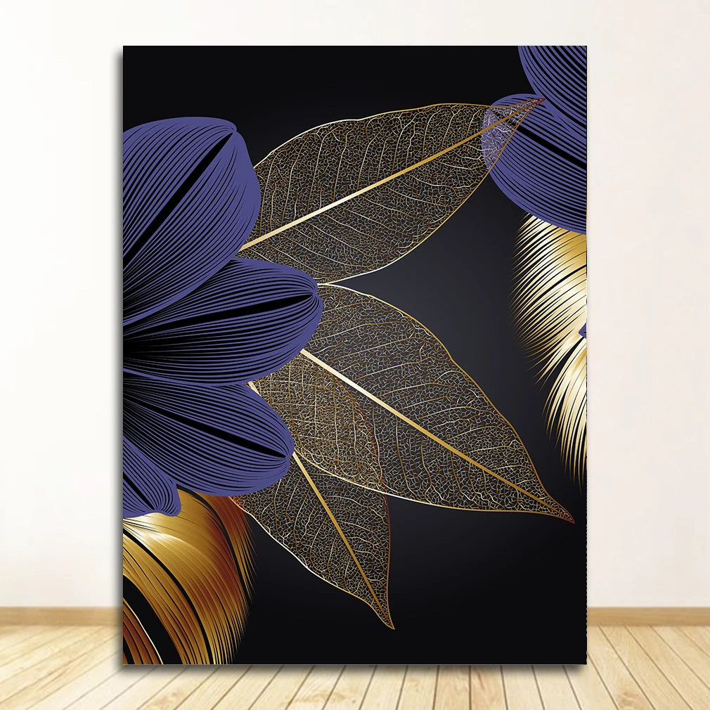 Art Painting Nordic Living Room Decoration Picture Black Golden Plant Leaf Canvas Poster Print Modern Home Decor Abstract Wall