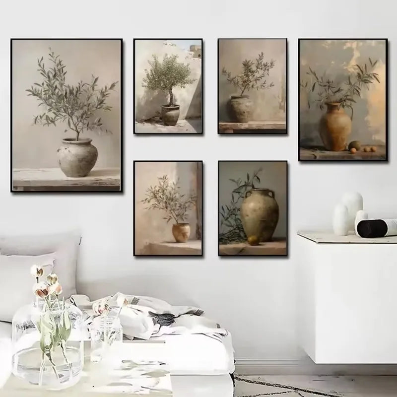 Art Deco Retro Floral Vase Canvas Wall Art Print, Frameless Modern Abstract Flower Poster for Home Decor, Aesthetic Room Decor