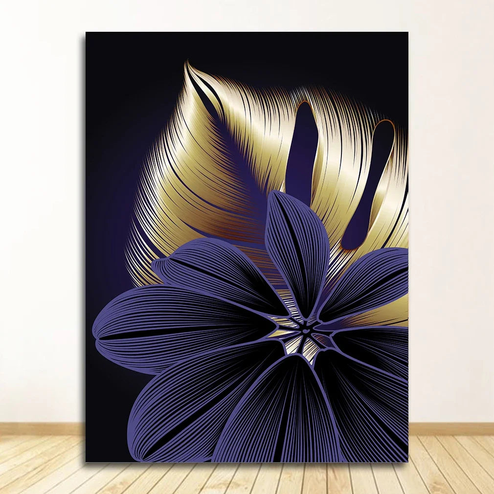 Art Painting Nordic Living Room Decoration Picture Black Golden Plant Leaf Canvas Poster Print Modern Home Decor Abstract Wall