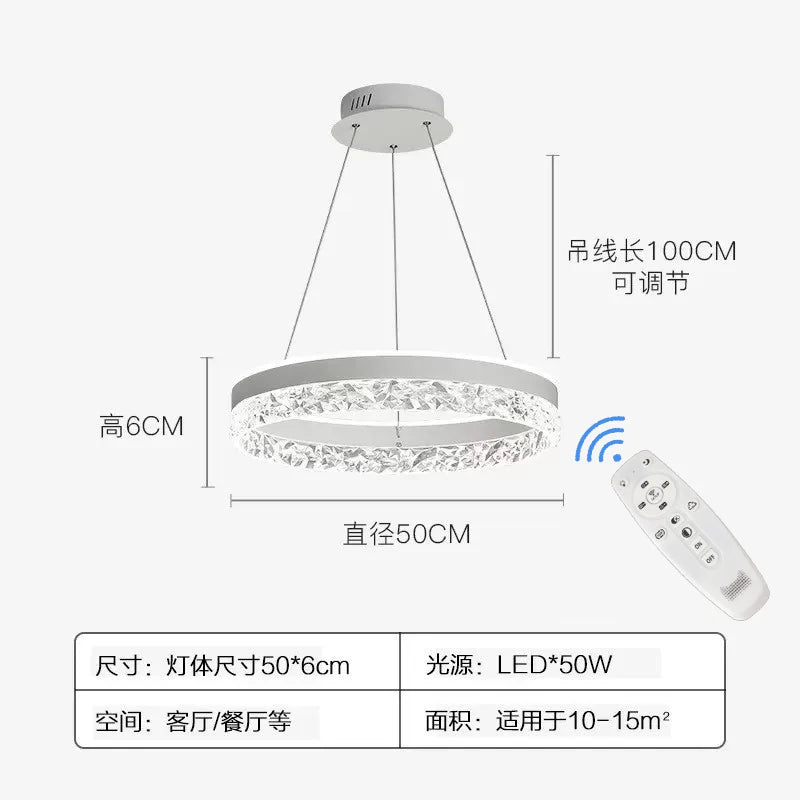 Modern LED Chandelier 1 Ring Pendant Lighting for Kitchen Island 50W Dimmable LED Pendant Ceiling Light Hanging Lamp with Remote